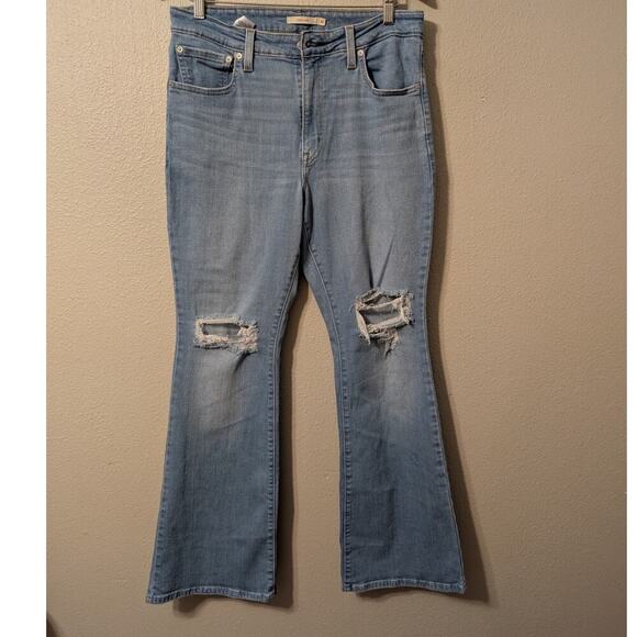 Levi's 726 Wide Leg Flare Denim Jeans‎ Womens 32 Light Wash High Rise Distressed - Picture 1 of 11